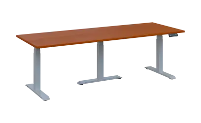 FLEXIMEET 220-80 výškově nastavitelný stůl, kovová podnož stříbrná, deska 25 mm, široký 2200 mm, třešeň šumavská